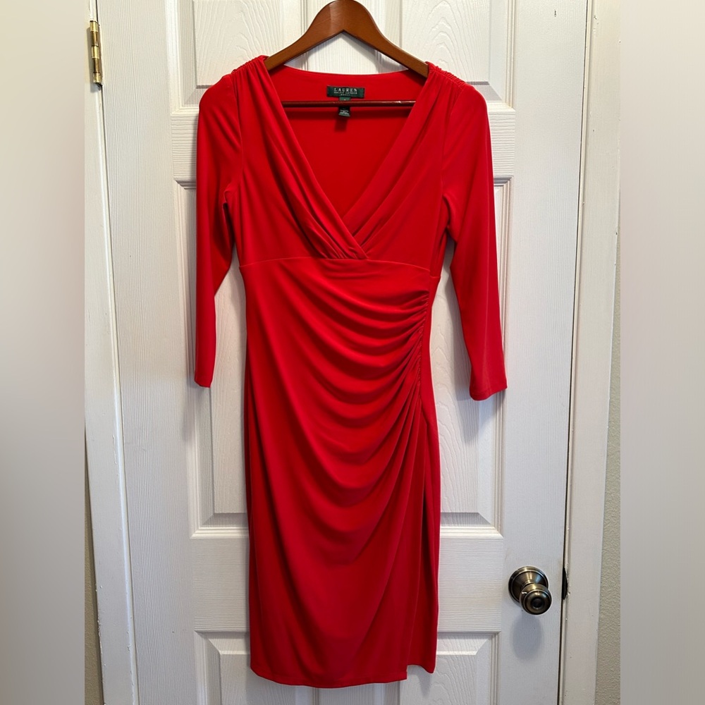 Lauren Ralph Lauren Ruched Faux Wrap Dress